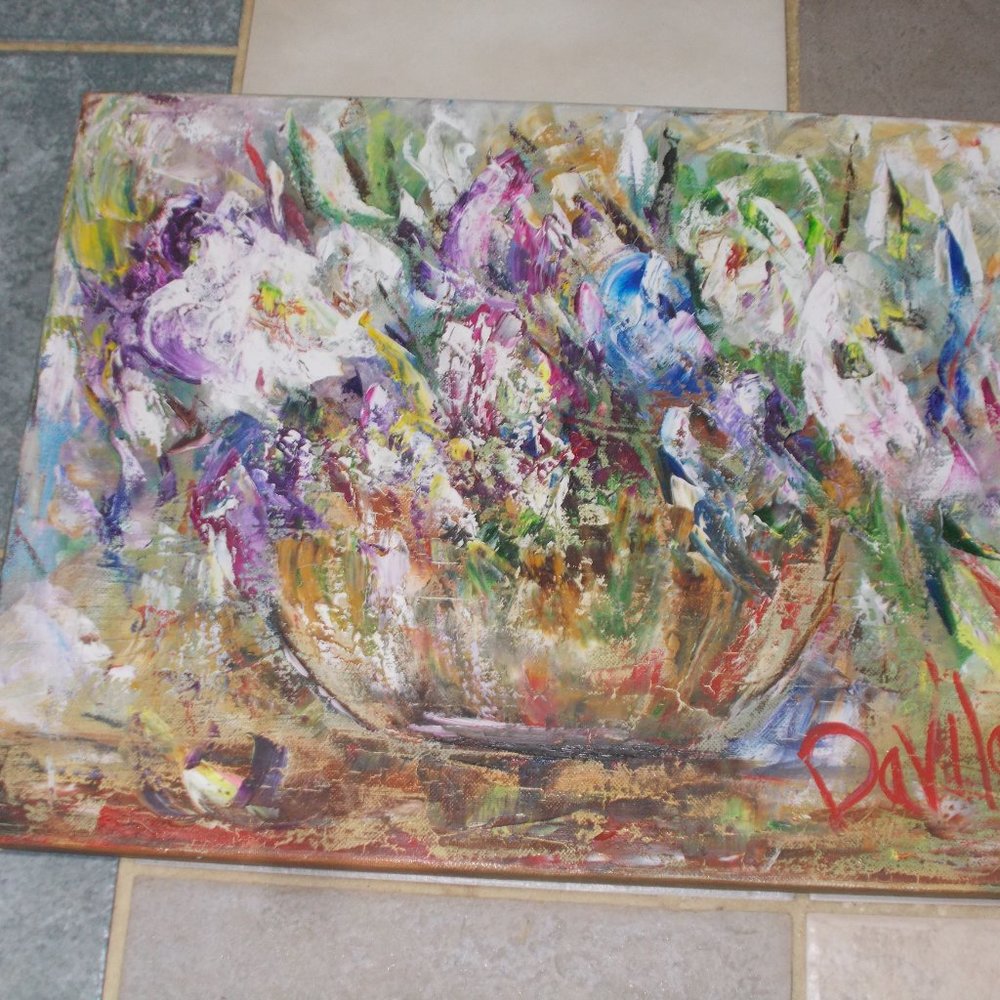 Original collectable "French Lace Floral" impressionistic oil painting by Davila - Picture 4 of 6